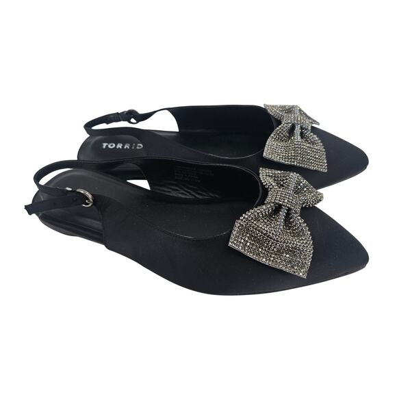Torrid Black Embellished Bow Pointed Toe Slingback Flat Shoe 10 WW Coquette - Picture 2 of 10